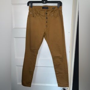 Tahari dark yellow brown‎ Amelia mid rise button fly skinny jeans size 6